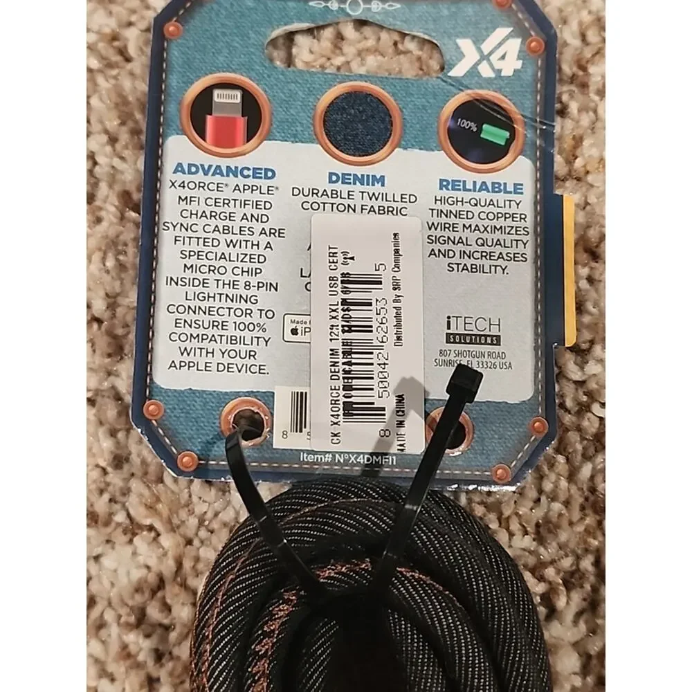 X4orce Blue Denim Lightning To Type-C 12 Ft MFI Certified 50% In 30 Mins